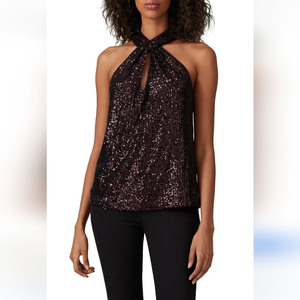 Parker Sequin Dallas Burgundy Halter Tank Top Size XS